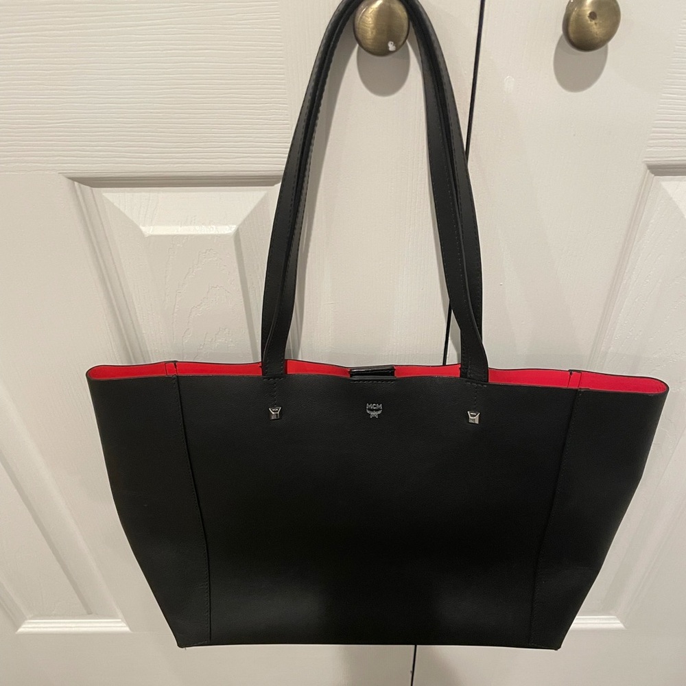 Black Tote Bag with Red Interior - Designer Style